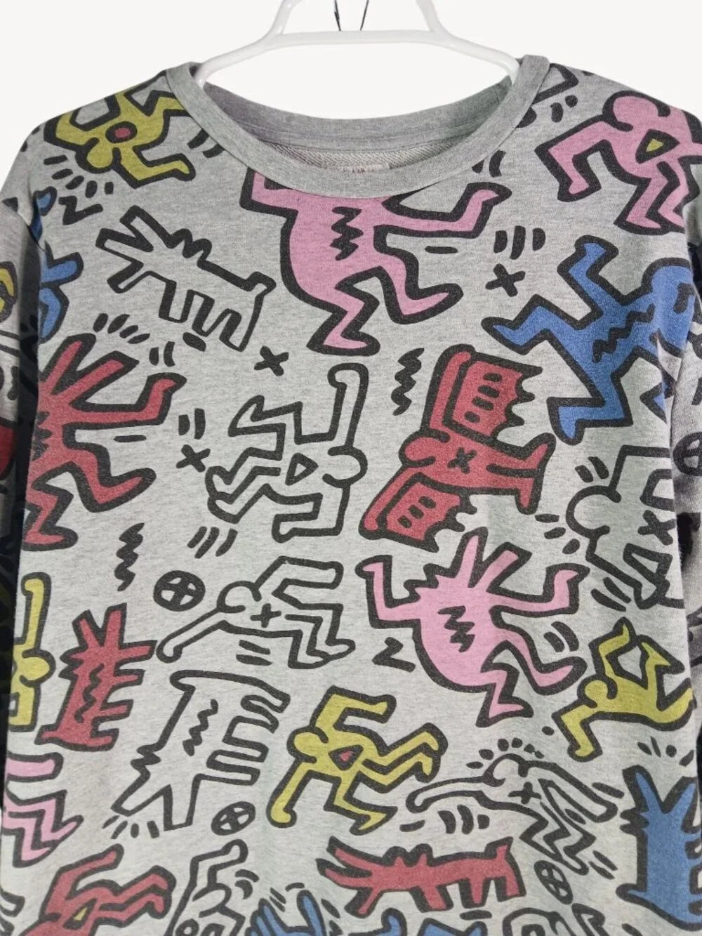 Keith Haring Forever 21 Gray Graphic Sweatshirt Womens Large Colorful Abstract - Picture 7 of 8